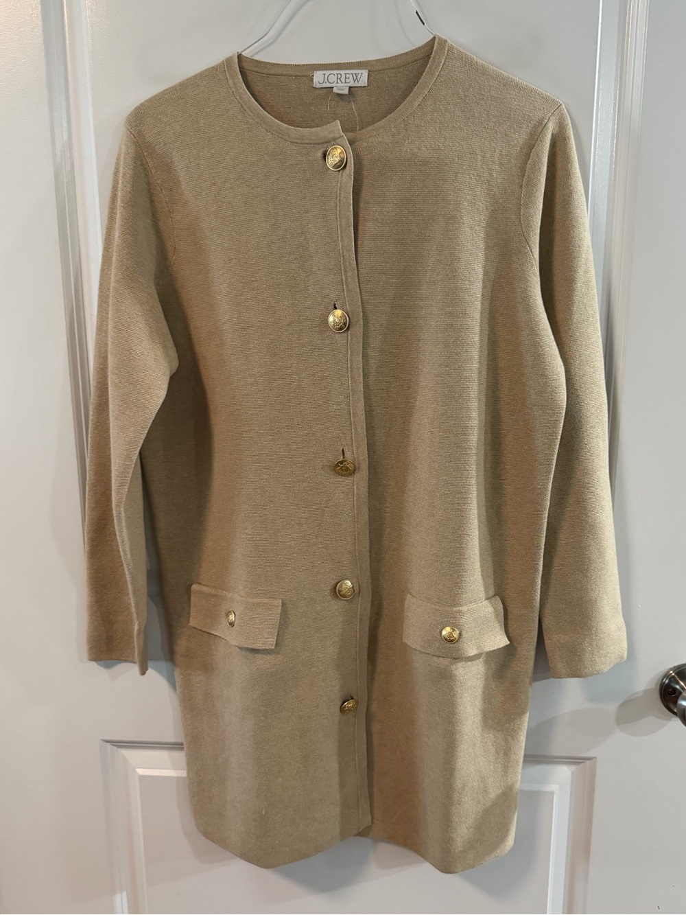 J. Crew Gold-Button Camel Knit Cardigan